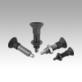 Indexing plungers, steel or stainless steel, without collar, with plastic mushroom grip and extended indexing pin