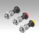 Actuating elements for indexing plungers with remote actuation, with plastic mushroom grip and locknut