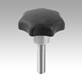 Star grips, plastic, metal detectable with protruding steel bush, Form L, with external thread