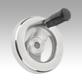 2-spoke handwheels, polished aluminium, with revolving cylindrical grip