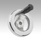 2-spoke handwheels, polished aluminium, with fixed cylindrical grip