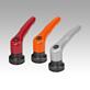 Clamping levers, die-cast zinc with internal thread and clamping force intensifier, threaded insert black oxidised steel