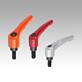 Clamping levers, die-cast zinc, with external thread, satin finish, threaded insert black oxidised steel