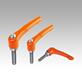 Clamping levers, die-cast zinc, with external thread and protective cap, pure orange satin finish, thread insert stainless steel