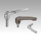 Clamping levers, electropolished or abrasive blasted stainless steel, with external thread, threaded insert stainless steel