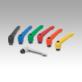 Clamping levers, plastic, with internal thread and zinc toothed ring, threaded insert black oxidised steel