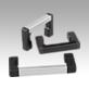 Pull handles, aluminium with plastic grip legs and ribbed grip, mounted from the rear
