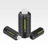 Spring plungers with hex socket and flat POM thrust pin, steel, with thread lock
