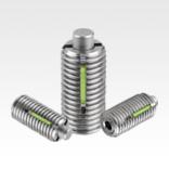 Spring plungers with hex socket and flat thrust pin, stainless steel, with thread lock