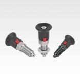 Indexing plungers, steel or stainless steel with plastic mushroom grip and lock