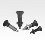 Indexing plungers, steel or stainless steel, without collar, with plastic mushroom grip and extended indexing pin