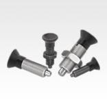 Indexing plungers, steel or stainless steel, without collar, with plastic mushroom grip