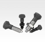 Indexing plungers, steel or stainless steel without collar, with plastic mushroom grip and cap