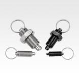 Indexing plungers, steel or stainless steel without collar, with stainless steel pull ring