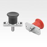 Indexing plunger mini, die-cast zinc with plastic mushroom grip and mounting flange