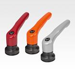 Clamping levers, die-cast zinc with internal thread and clamping force intensifier, threaded insert black oxidised steel