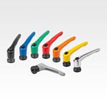 Clamping levers, die-cast zinc with internal thread and clamping force intensifier, threaded insert black oxidised steel