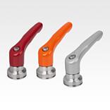Clamping levers, die-cast zinc with internal thread and clamping force intensifier, threaded insert stainless steel