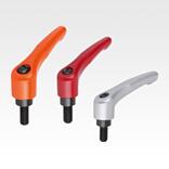 Clamping levers, die-cast zinc, with external thread, satin finish, threaded insert black oxidised steel