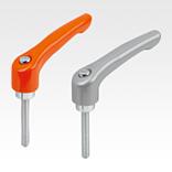 Clamping levers, die-cast zinc with external thread, satin finish, threaded insert blue passivated steel