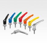 Clamping levers, die-cast zinc with external thread and clamping force intensifier, threaded insert stainless steel