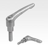 Clamping levers, die-cast zinc with external thread and long collar, threaded pin stainless steel
