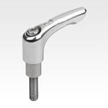 Clamping levers, stainless steel with external thread and long collar, threaded pin stainless steel