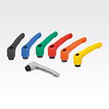 Clamping levers, plastic with internal thread, threaded insert black oxidised steel
