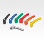 Clamping levers, plastic with internal thread, threaded insert blue passivated steel