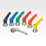 Clamping levers, plastic with internal thread and clamping force intensifier, threaded insert stainless steel
