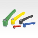 Clamping levers, plastic with internal thread and zinc toothed ring, threaded insert, stainless steel, inch