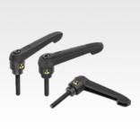 Clamping levers, plastic, antistatic with external thread, threaded insert black oxidised steel