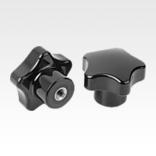 Five lobe grip, plastic (thermoset) with internal thread, threaded insert steel or stainless steel