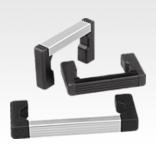 Pull handles, aluminium with plastic grip legs and ribbed grip, mounted from the rear