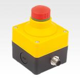 Emergency stop button in Ø 22.3 mm housing with contact blocks, connection M12