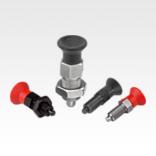 Indexing plungers, steel or stainless steel with plastic mushroom grip