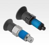 Indexing plungers, steel or stainless steel with plastic mushroom grip and thread lock