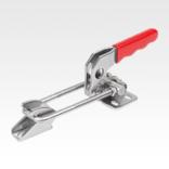 Horizontal latch clamps, steel or stainless steel, with catch plate and long adjustment path, red plastic grip