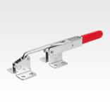 Toggle hook clamps, steel or stainless steel, horizontal with long travel and catch plate