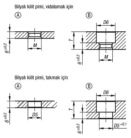 Bilyalı kilit pimi çelik, dişli