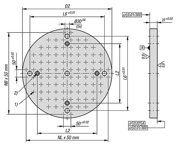 Baseplates, grey cast iron, round, with grid holes