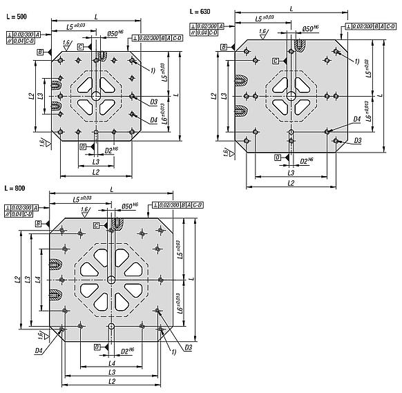 Clamping towers, grey cast iron, 8-sided, with pre-machined clamping faces