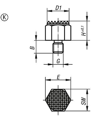 Konum ayakları, dıştan dişli ve tırtıllı yüzeyli, sert metal, Form K