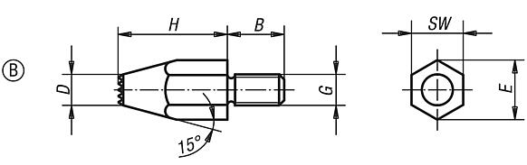 Ayaklar, dişli muylulu, Form B, sert metal uçlu