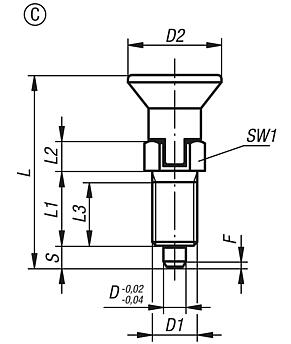 Indexing plungers, stainless steel with stainless steel mushroom grip and locking slot - inch