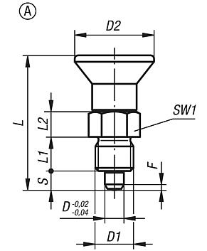 Indexing plungers, stainless steel, short version with stainless steel mushroom grip, without locking slot or lock nut