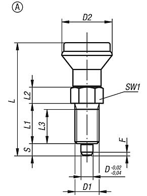 Indexing plungers, steel or stainless steel with plastic mushroom grip and cap, no locking slot or locknut - inch
