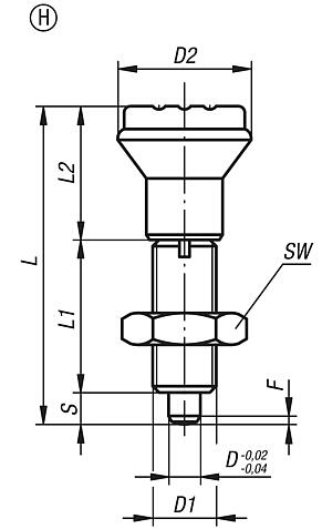 Indexing plungers, steel or stainless steel, without collar, with plastic mushroom grip and cap, with locknut