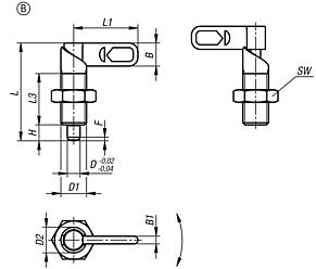 Cam-action indexing plungers, stainless steel, Form B, without grip cap, with nut