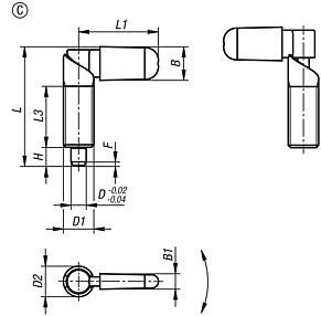 Cam-action indexing plungers, stainless steel, Form C, with grip cap, without nut